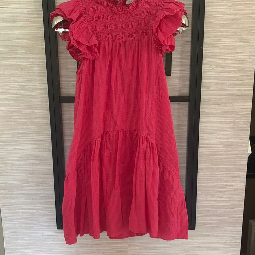 Love the Label hot pink ruffled swing dress cap sleeve S